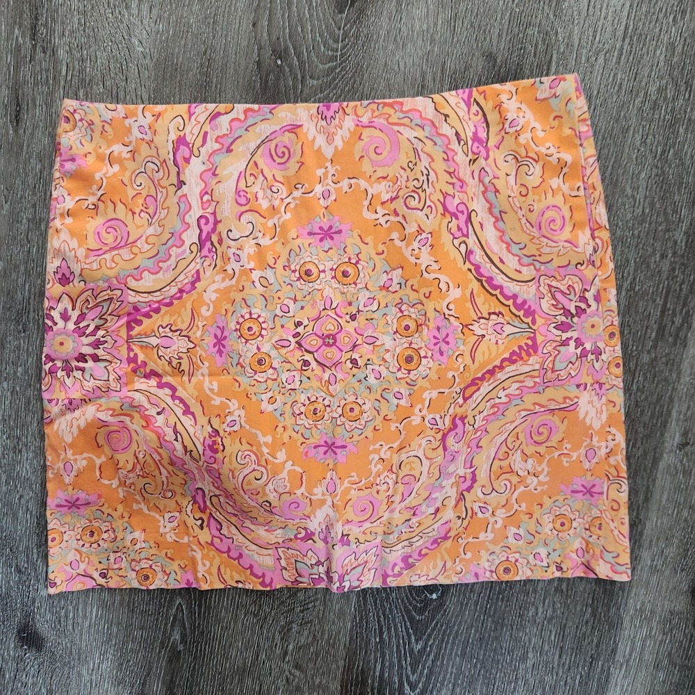 J.Crew Stretch Orange Pink Paisley Medallion Mini Skirt Size 6 89888 Boho Preppy